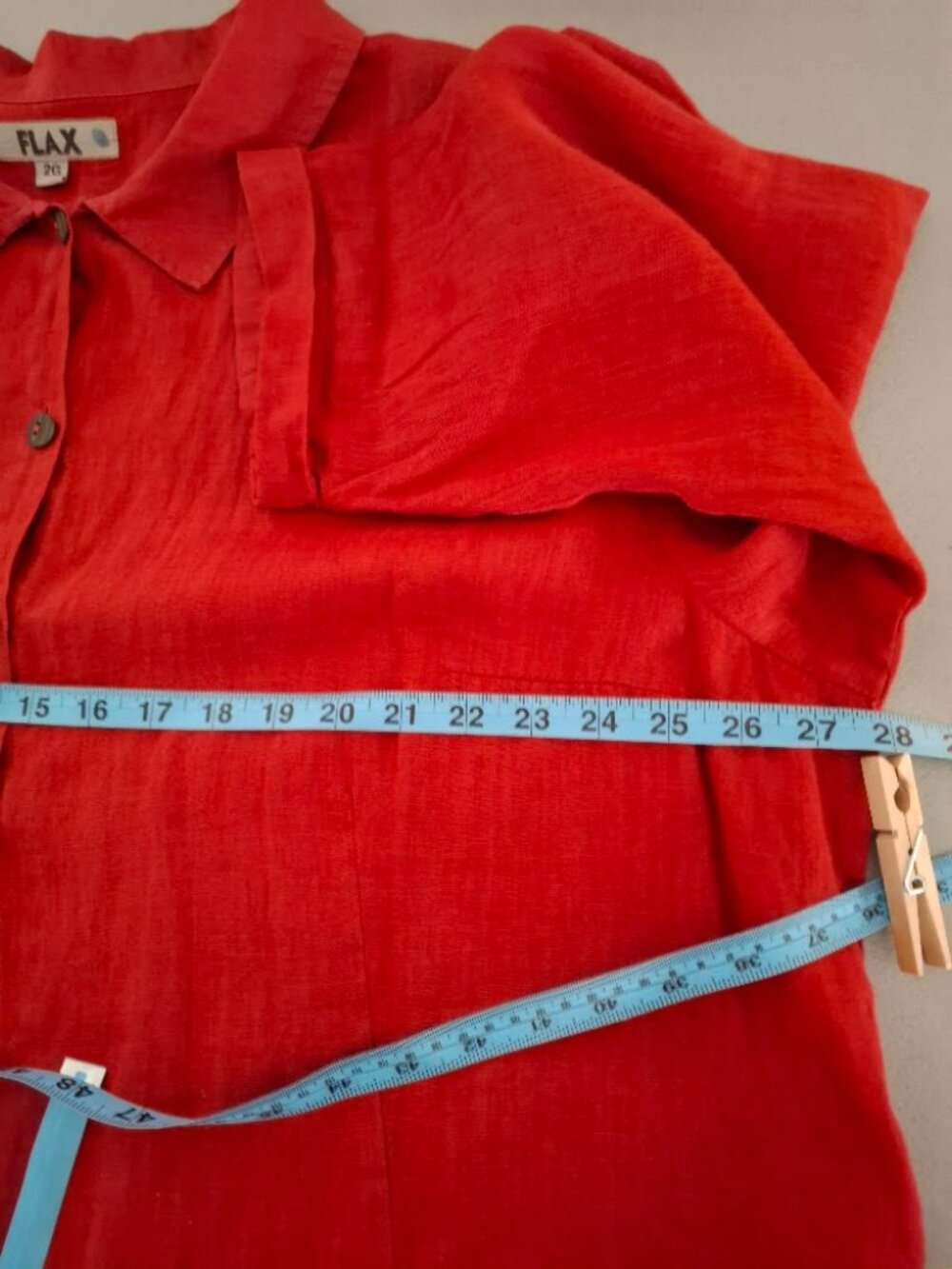 FLAX Red Linen Button Front Shirt Plus Size 2G Lagenlook Holiday Boho Tunic EUC - Picture 6 of 11